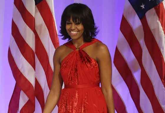 First Lady Michelle Obama wears Jason Wu's gown to the Ball